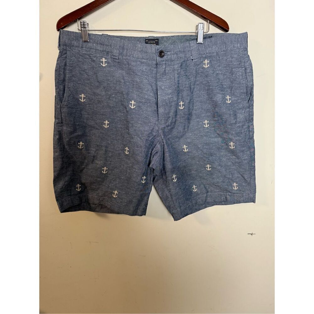 J. Crew Men's 9" Stanton Short Chambray Blue White Anchors Size 38
